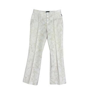 Agnes B Women's 38 Cream Gold Metallic Pleated Straight Leg Pants EUC